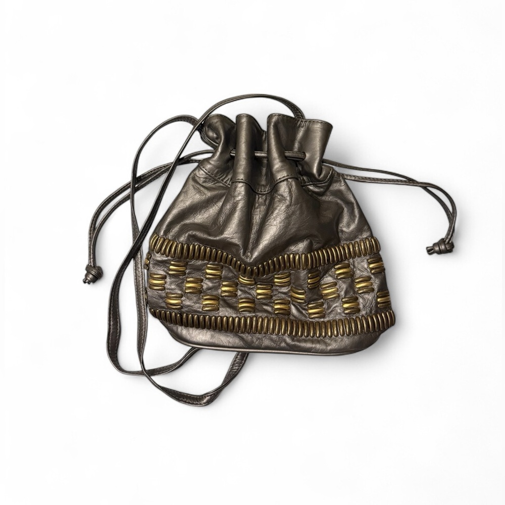 Vintage Silver Samir Leather Drawstring Bag